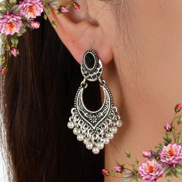 Round Ball Tassel Zinc Alloy Drop Earrings with beads - Picture 1 of 12